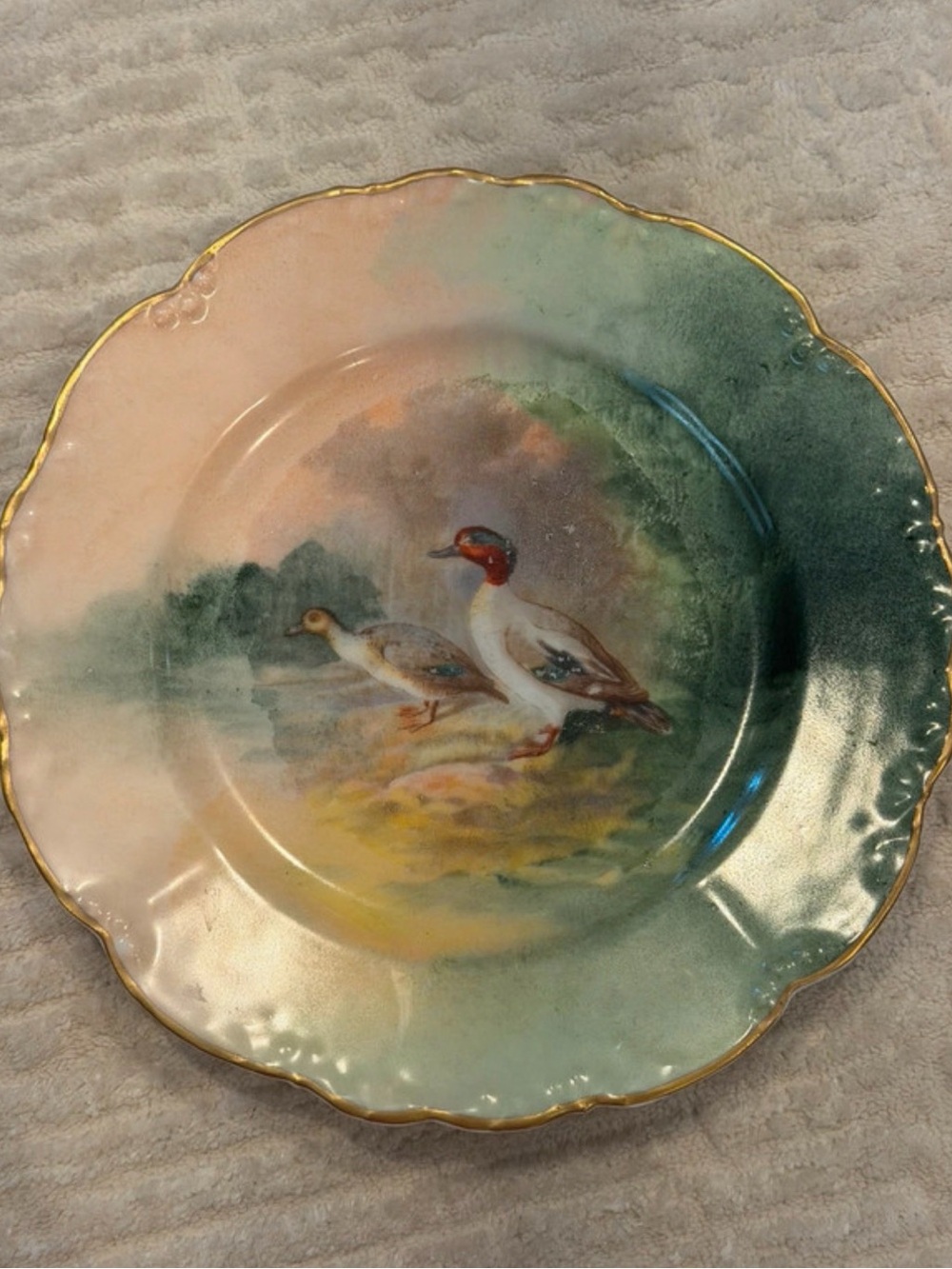 Vintage LRL Limoges Porcelain Plate w hand painted Duck Motif